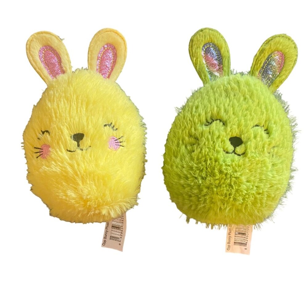 Walmart Plush Bunny Toys Soft Easter Bunny Dolls‎ Lot of 2 Yellow Green 7.5"